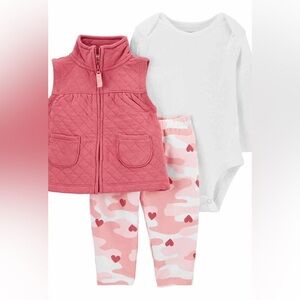 Carter’s, NWT, 12m, Cute Three pc Pink Cammo Set